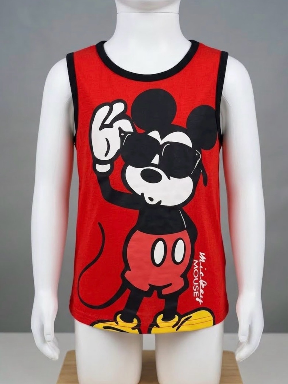 Disney Red Mickey Mouse Graphic Tank Top with Black Trim